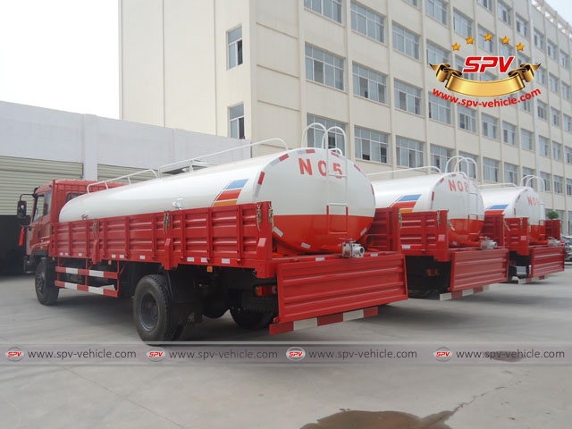 Rear view of cargo truck with 10,000litres water tanker